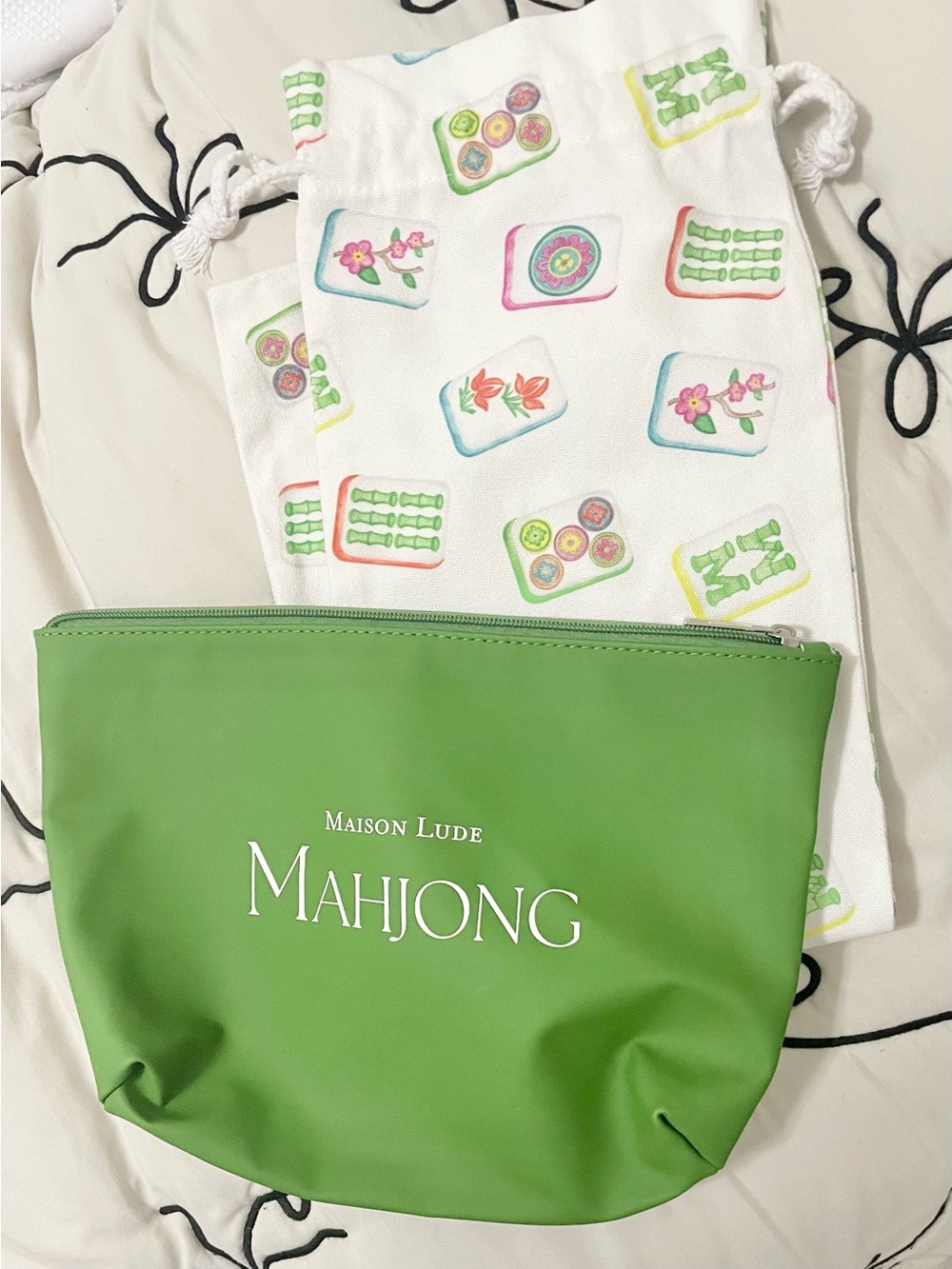 Maison Lude MAHJONG Green Zip Tile Pouch with Rack Bag